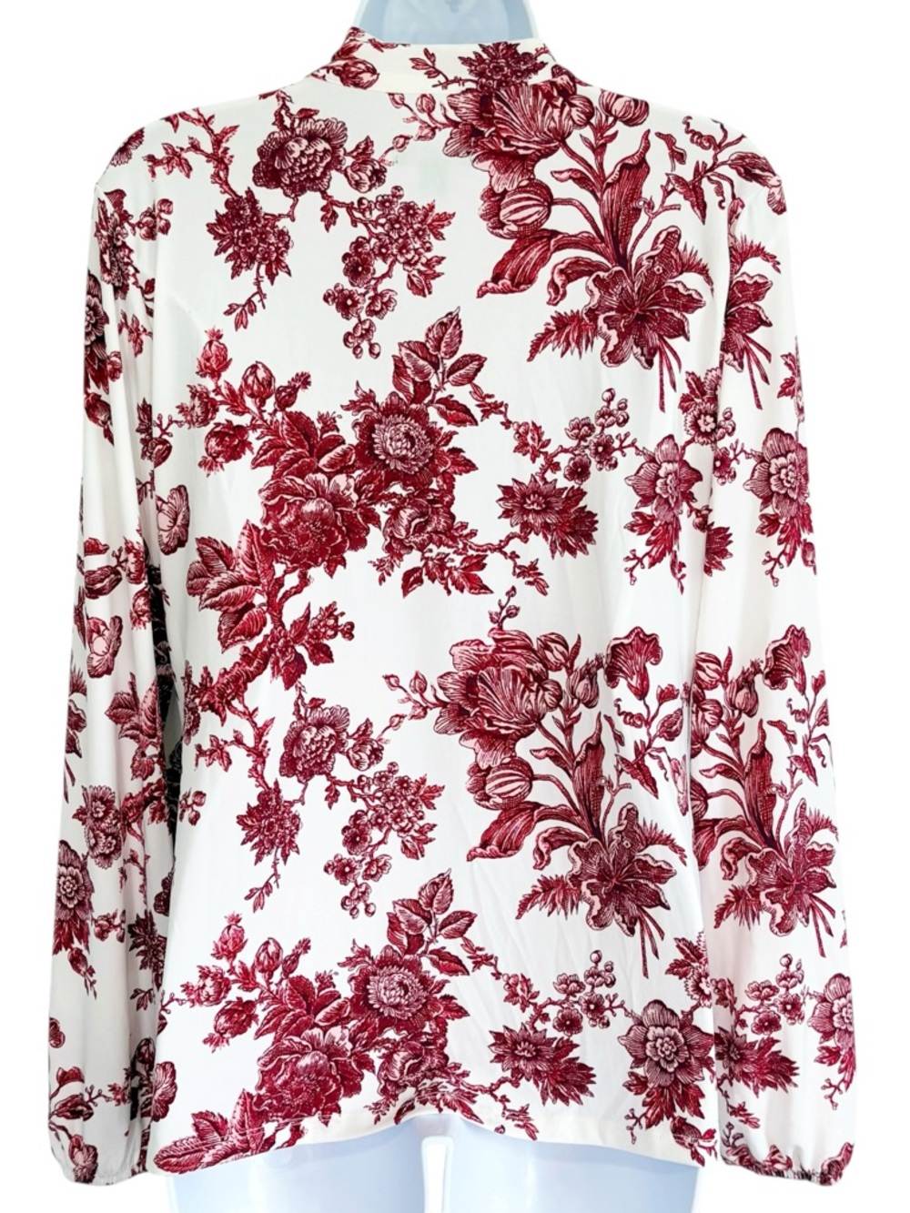 J JASON WU Red Floral Wrap Neck Long Sleeve Blouse Small Career Top - Picture 3 of 7